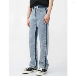 Men's Jeans Fashion Retro Contrast Splicing Devise Niche Straight 2024 Spring Korean Personality Loose Washing Zipper