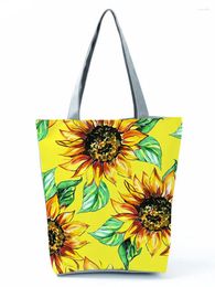 Shoulder Bags Bright Colors Sunflower Printed Women Bag Floral High Capacity Reusable Shopping Yellow Travel Beach Custom Pattern