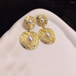 Backs Earrings Gold Plated Big Irregular Round Ear Clip For Women Vintage Non Pierced Simulated Pearl Geometric Jewellery Earcuffs