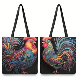 Shopping Bags Colourful Rooster Print Tote Bag Large Capacity Shoulder Women's Casual Handbag For Work Beach