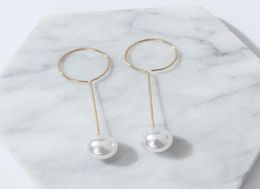 E197 Korean style pearl earrings celebrity wind long pearl circle Tassel Earrings simple lady8146303