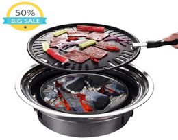 BBQ Charcoal Grill Portable Household Korean Round Carbon Barbecue Camping Stove for OutdoorIndoor and Picnic 2107242469745