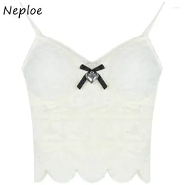 Women's Tanks Neploe Sweet Bow Lace Strapless Camisole 2024 Spring Slim Fit Bottoming Vest For Women Y2k E-Girl Irregular Black Tank Top