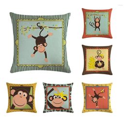 Pillow Linen Pillowcase Sofa Decorative Cover Cartoon Monkey Pattern Square 45X45cm ZY265