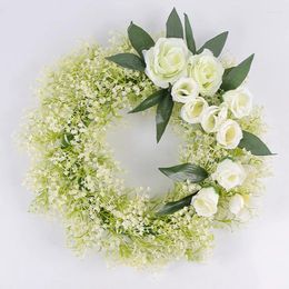 Decorative Flowers Spring Wreath Front Door Handmade White Rose Summer For Outdoor Wall And Window Decor