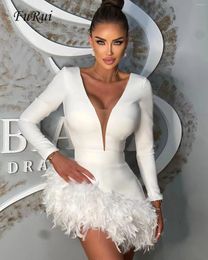 Work Dresses Fu Rui 2024 Autumn Fashion Sexy Ostrich Hair Long Sleeve Dress Women's Bandage Birthday Wholesale