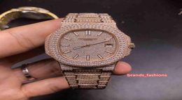 High Quality Men039s Iced Diamond Watch Luminous Scale Rose Gold Stainless Steel Full Diamond Strap Watch Automatic Mechanical 6645382