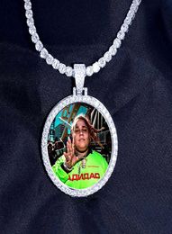 Picture Round Custom Made Po Medallions Pendant Necklace Tennis Chain Gold Silver Colour Cubic Zircon Hip Hop JeAE392018194