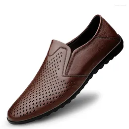 Casual Shoes Luxury Split Leather Men's Business Summer Cool Breathable Hollow Out Work Office Dress