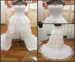 Front Short Long Back A Line Sweetheart White Tiered Chiffon High Low Beach Wedding Dresses Beads Sequins Lace Up Party Dresses Fo6519065