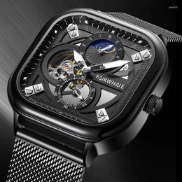 Wristwatches Hollow Tourbillon Automatic Watch Men's Fashion Square Moon Phase Waterproof Luminous Sports