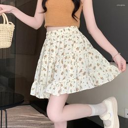 Skirts French Patchwork Floral Skirt For Women's 2024 Summer Casual Chiffon Slim And Fluffy Half With Elastic Waist