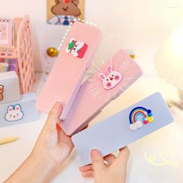 Ins Candy Color Cute Cartoon Decor Pencil Case Kawaii Light Portable Girl Stationery Plastic Storage Lovely Kids School Supplies