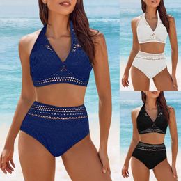 Women's Swimwear Two Swimsuit High Waisted Embroidered Bikini Sets Double Shoulder Bathing Suits For 2024