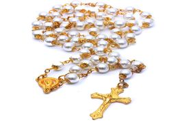 Rosario Di Perle Dorate Collana Di Perline Gioielli Croce Forniture Religiose Cattoliche7581740