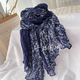 Scarves Retro Artistic Cotton And Linen Pleats Thin Versatile Shawl Small Floral Scarf Gauze Japanese Style Lazy