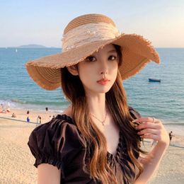 Wide Brim Hats Straw Woven Bucket Hat Fashion Anti-Sun Anti-UV Sunscreen Breathable Trendy Beach Summer