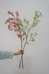 Decorative Flowers Artificial Asparagus Fern Branch Soft Glue Simulation Green Plant False Flower Home Bedroom Decoration Autumn Red Bamboo