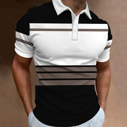 MenS Polo Shirt Stripe Print Simple Male Clothing Summer Casual Short Sleeve Loose Oversize Fashion Breath Sweatshirt 240430