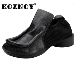 Casual Shoes Koznoy 3cm Knitted Women Moccassin Summer Slip On Comfy Soft Soled Flats Loafers Vintage Genuine Leather Novelty Round Toe