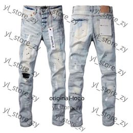 Purple Jeans Men's Jeans Designer Purple Brand Mens Male Light Blue Purple Brand Jeans High Street Denim Paint Graffiti Pattern Damaged Ripped Skinny Pants 2249