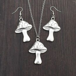 Necklace Earrings Set Small And Cute Antique Alloy Silver Plated Mushroom Jewellery For Women Gift