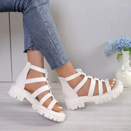 Dress Shoes Casual White Children's Roman Sandals Rear Zippers For Girls' High Top Summer Kids Short Boots Hollow Out Breathable