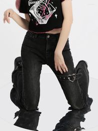 Women's Jeans Women Dark Academia Trashy Y2k Goth Harajuku Fashion Gyaru Kpop Low Rise Flare Jean Ripped Denim Pants 2000s Bell Bottoms