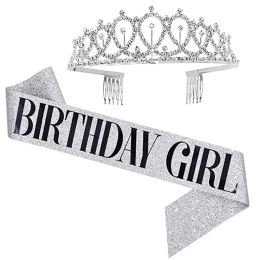 Bling Strasssteinkristallkrone Tiara Geburtstag Jubiläum Dekoration Happy 18 21 30 40 50. Geburtstag Sash Sash Party Supplies Damen Girls Classic Dekoration