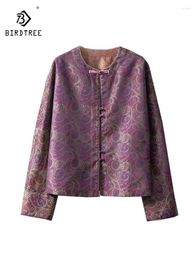 Women's Jackets Birdtree Mulberry Silk Double Sided Song Brocade Jacket Women Chinese Style Vintage Cardigan 2024 Spring C41485QC