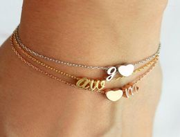 Link Chain Stainless Steel Two Letters Bracelet Heartshaped Cursive Initials Initial Charm Bridesmaid Gift Charms1483773