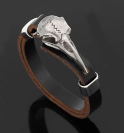 Link Popular Nordic Viking Pirate Skull Head crow leather stainless steel men039s Bracelet10671466842451