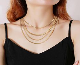 Chains Basic 3/4/5mm Chain Necklaces For Women, Gold Colour Herringbone Link Choker Collar,Stainless Steel Candid Party Jewelry4100797