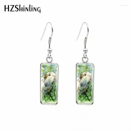 Dangle Earrings 2024 Guinea Pigs Rectangular Earring Animal Art Fish Hook Glass Cabochon Handmade Jewelry