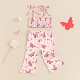 Clothing Sets Baby Girl 2Pcs Summer Outfits Sleeveless Tie Strap Tops Flare Pants Set Toddler Clothes