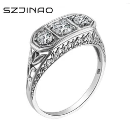 Cluster Rings Real 925 Sterling Silver Moissanite Ring For Woman Vintage 3 Stone Party Banquet Gift Female Fine Jewellery High Quality