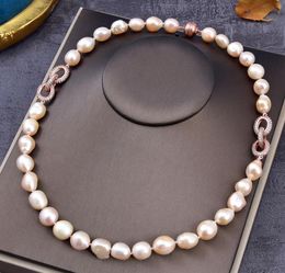 GuaiGuai Jewelry Pink Baroque Pearl Necklace CZ Connector For Women Real Gems Stone Lady Fashion Jewellery6459093
