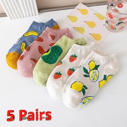 Women Socks 5 Pairs Of Womens Funny Spring And Autumn Fruit Avocado Lemon Strawberry Banana Harajuku Casual Boat