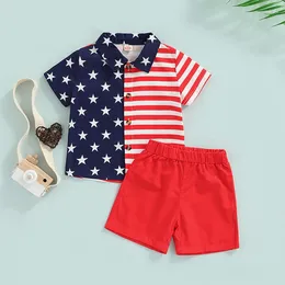 Clothing Sets 4th Of July Baby Boy Outfit Kids Summer Clothe USA Flag Short Sleeve T-Shirt Solid Color Shorts Set Infant Toddler