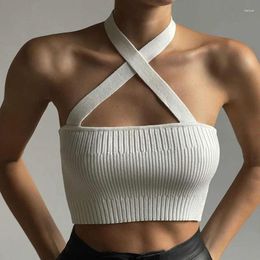 Women's Tanks Casual Halter Slim Basic Tank Tops White Summer Knitted Backless 2024 Spring Strapless Sexy Y2K Crop Top Women Black