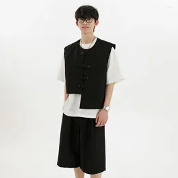 Men's Tracksuits Men Summer Vest Shorts 2 Pieces Sets Loose Causal Vintage Suit Cityboy Japan Korean Streetwear Waistcoat Short Pants