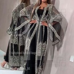 Projektant mody Ethnic Clothing Abaya Dubai muzułmańska sukienka High Class Haftery Haftowe koronkowe Ramadan Kaftan Islam Kimono Women Turkish Eid Mubarak 578