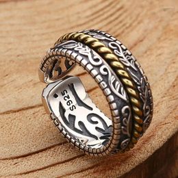Cluster Rings S925 Sterling Silver Ring Grass Pattern Men's Opening Thai Vintage To Do Old Personality Trend Jewellery