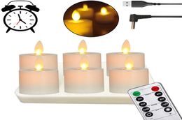 USB Rechargeable LED Battery Operated Tea Lights with Remote Realistic and Bright Flickering Flameless Tealight with Moving Wick H1395704