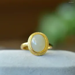 Cluster Rings Natural Hetian Jade Ring Gemstone Gold Plated Gifts Fashion Womens Jewelrys Beauty Jewelry Female