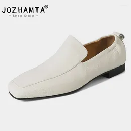 Casual Shoes JOZHAMTA Size 34-40 Women Causal Loafers Real Leather Suede Flats Ballet Square Toe Soft 2024 Office Lady Dress Pumps