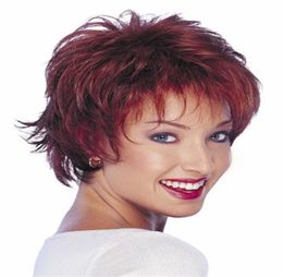 Red short layered hair wig with bang Heat resistant Fibre synthetic wig capless fashion wig for women9325762