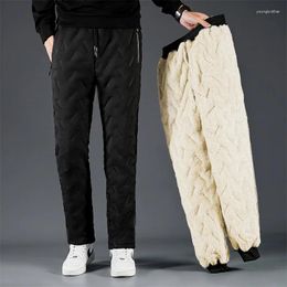 Men's Pants 2024 Winter Cotton Thickened Warm With Plush Slim Jogging Sweat Lace-Up Elastic Waist Casual