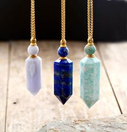 Natural gems stone Essential Oil Diffuser Perfume Bottle Pendant necklace stainless steel jewelry Drop Y2008102543574