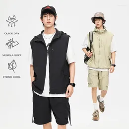 Men's Tracksuits Sleeveless Hooded Shorts Suit Quick-Drying Breathable Workwear Casual Summer Cargo Set Men